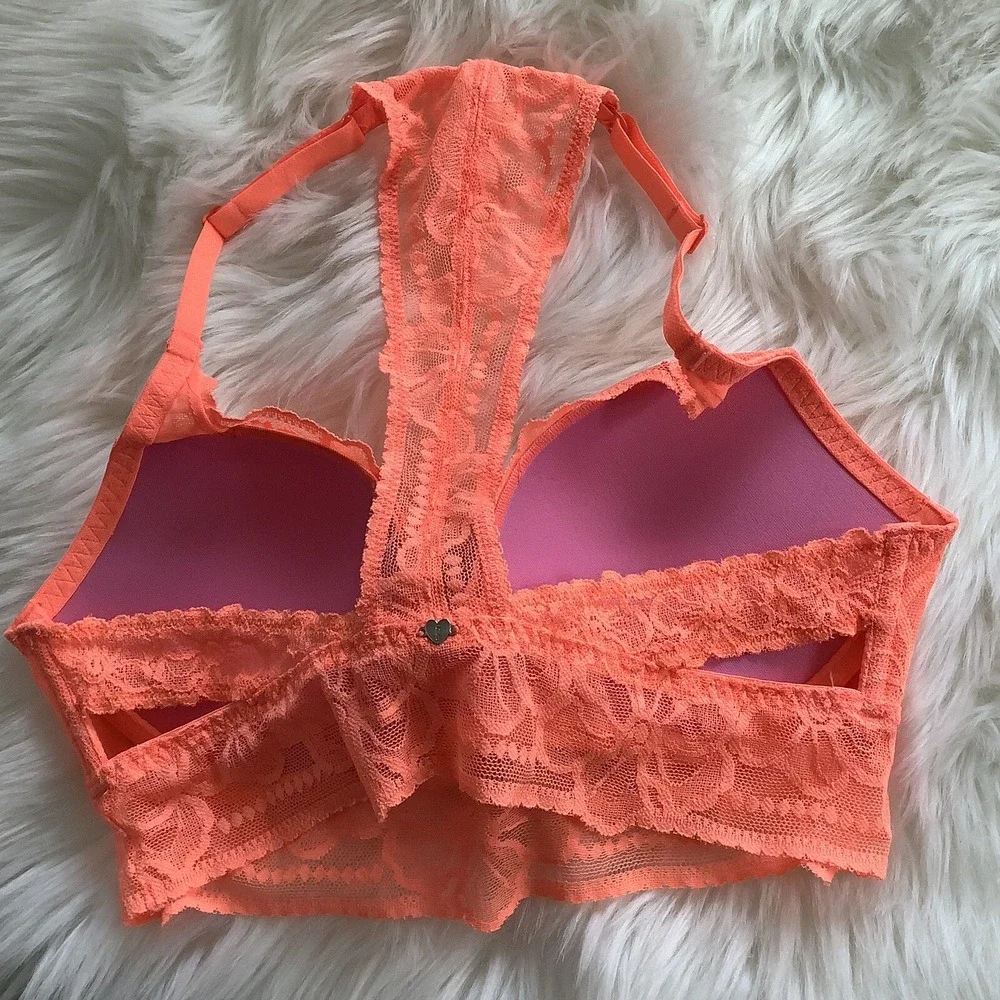 PINK by Victoria Secret Small Orange Push Up Lace Pigeonnant Bra 346678-4br - Picture 5 of 9